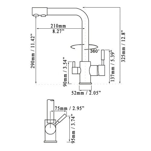 Baterie bucatarie pt. apa filtrata cu 2 cai auriu antichizat [8]
