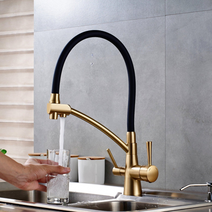 Baterie bucatarie pt. apa filtrata cu 2 cai negru/auriu [1]