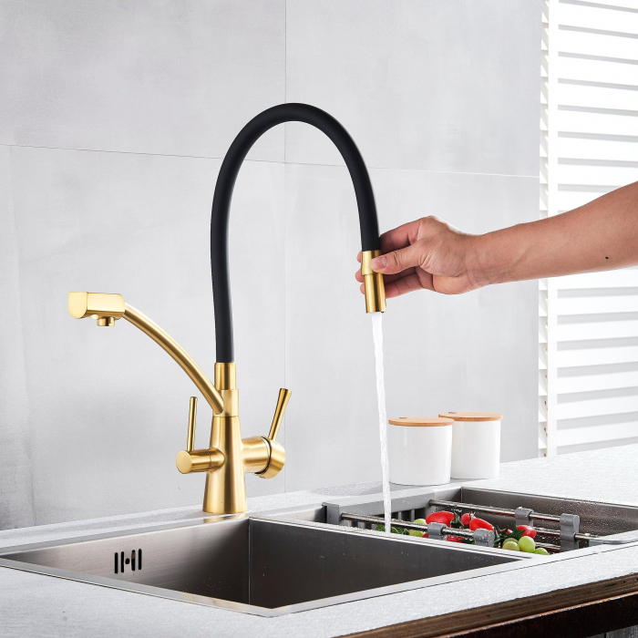 Baterie bucatarie pt. apa filtrata cu 2 cai negru/auriu [2]