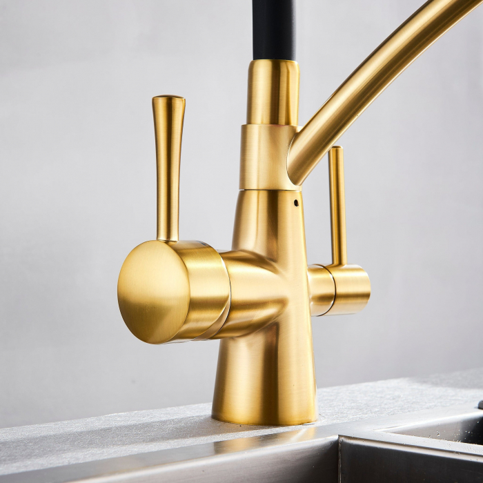 Baterie bucatarie pt. apa filtrata cu 2 cai negru/auriu [8]