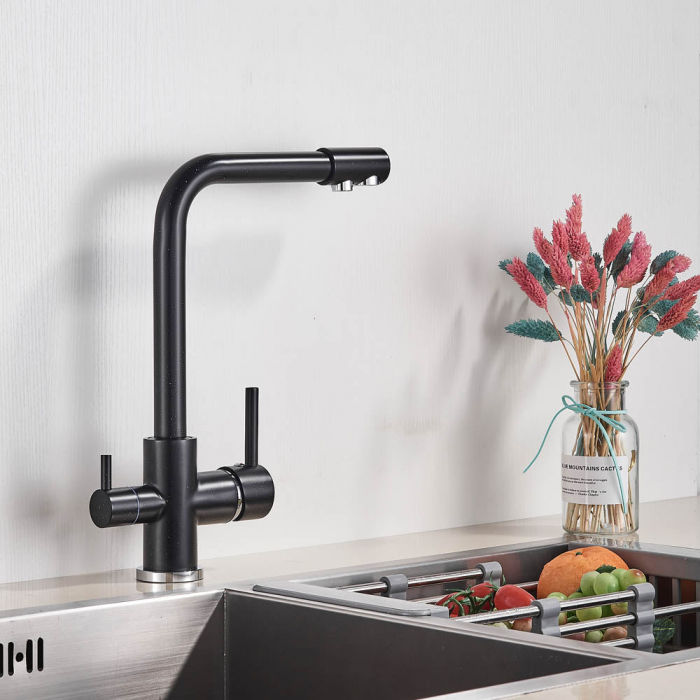 Baterie bucatarie pt. apa filtrata cu 2 cai negru mat [5]