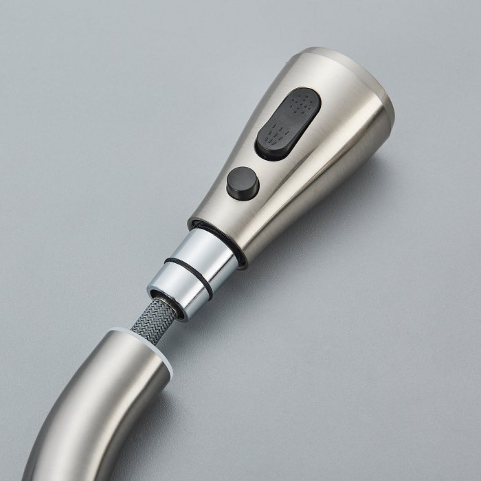 Baterie bucatarie pt. apa filtrata cu 3 cai si dus extractabil argintiu [4]