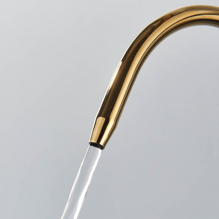 Baterie bucatarie pt. apa filtrata cu 3 cai si dus extractabil negru mat / auriu [3]