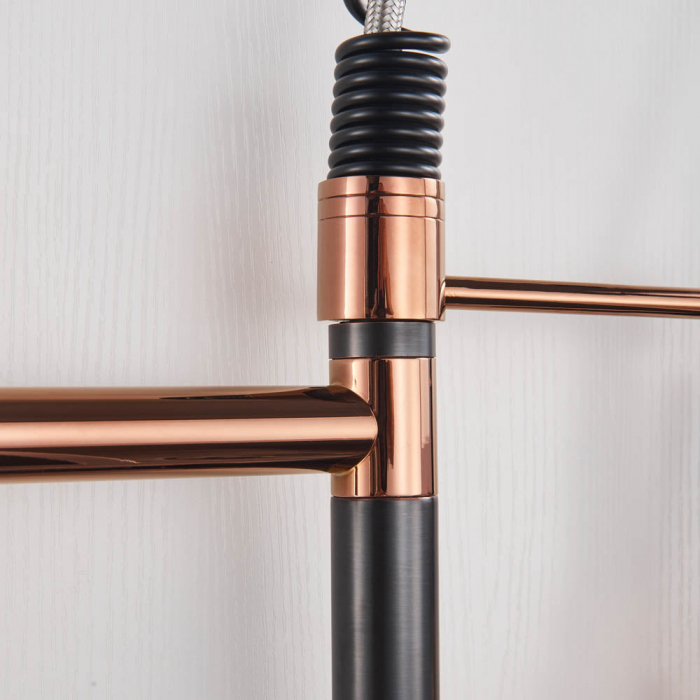 Baterie de bucatarie de lux cu dus detasabil, negru-rose [6]