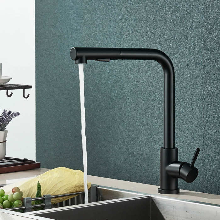 Baterie de bucatarie de lux, cu dus extractibil, negru mat [8]