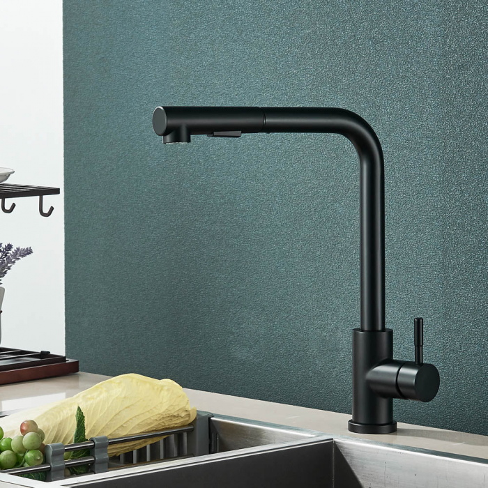 Baterie de bucatarie de lux, cu dus extractibil, negru mat [2]