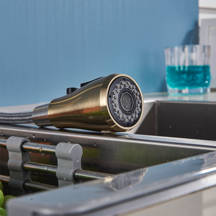 Baterie de bucatarie lux cu dus extractibil, auriu periat [5]