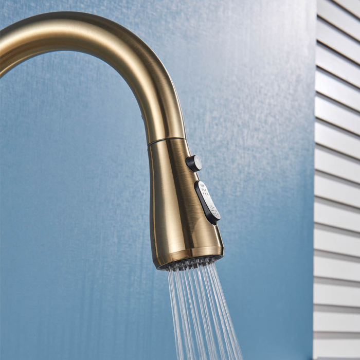 Baterie de bucatarie lux cu dus extractibil, auriu periat [6]