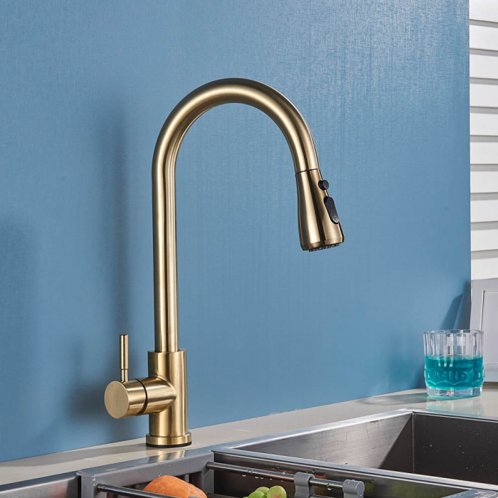 Baterie de bucatarie lux cu dus extractibil, auriu periat [2]