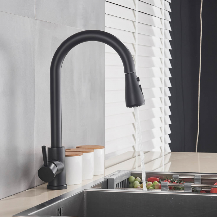 Baterie de bucatarie lux cu dus extractibil, negru mat [3]