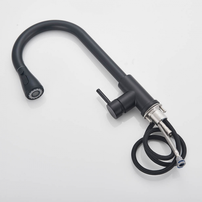 Baterie de bucatarie lux cu dus extractibil, negru mat [7]