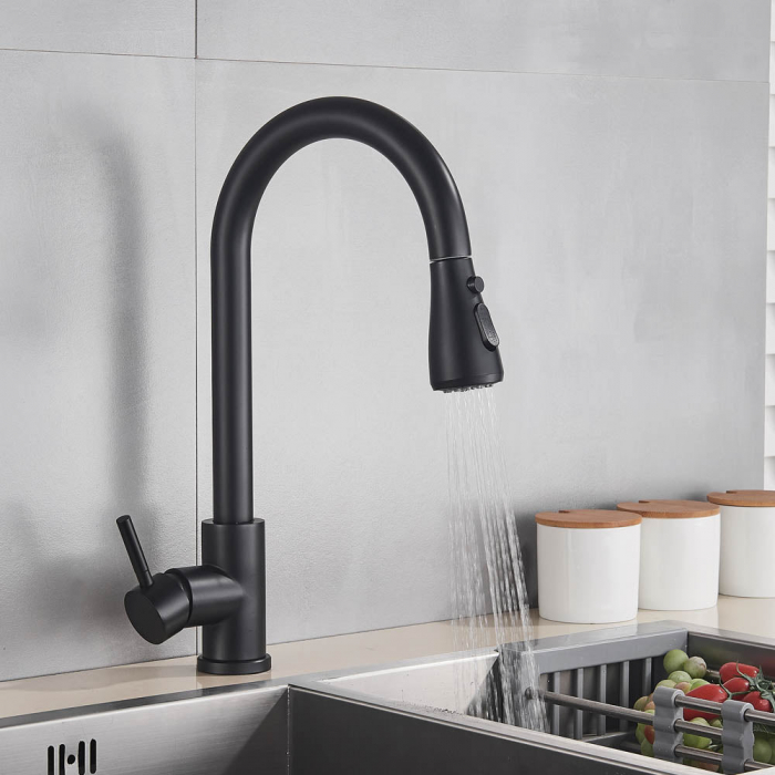 Baterie de bucatarie lux cu dus extractibil, negru mat [2]