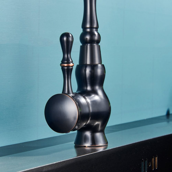 Baterie lux bucatarie retro, inalta, cu montare pe chiuveta sau blat, negru cu bronz pe margine [3]