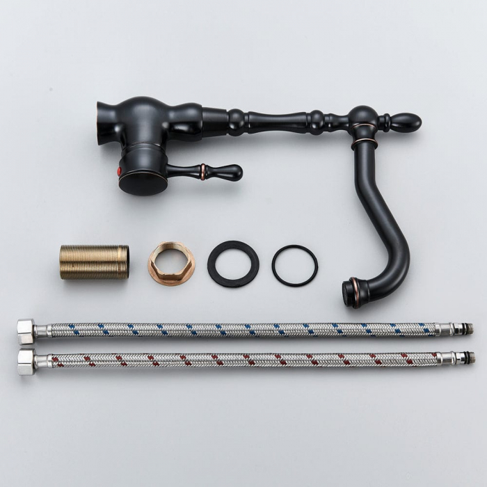 Baterie lux bucatarie retro, inalta, cu montare pe chiuveta sau blat, negru cu bronz pe margine [8]