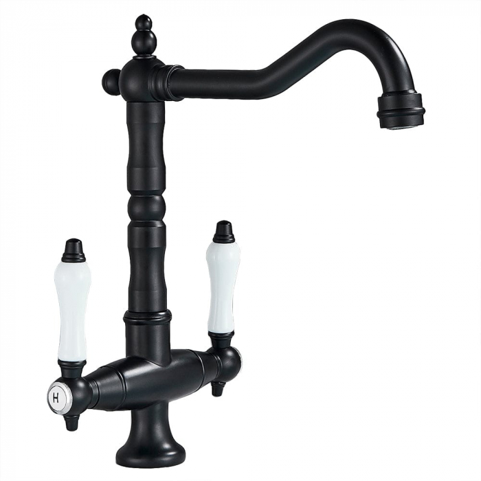 Baterie lux lavoar/bucatarie retro, inalta, cu montare pe chiuveta sau blat, negru mat [7]