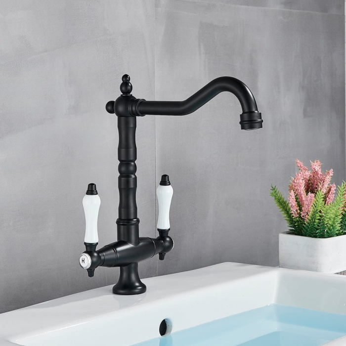 Baterie lux lavoar/bucatarie retro, inalta, cu montare pe chiuveta sau blat, negru mat [2]