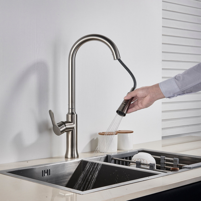 Baterie profesionala pentru bucatarie Herlich Chrome, cu 2 functii de curgere, dus extractibil, senzor tactil de pornire/oprire, argintiu nichelat [2]