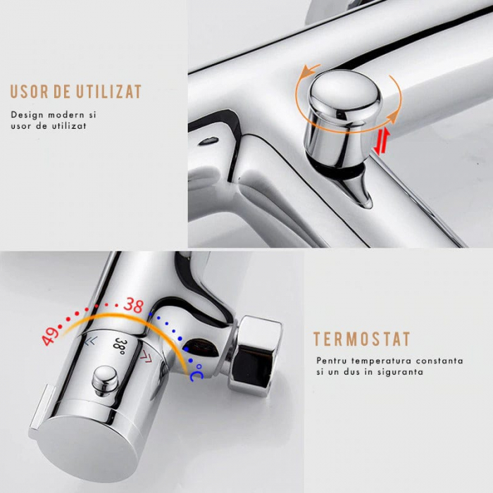 Coloana dus cu 3 functii de curgere si termostat para rotunda culoare argintiu cromat [3]