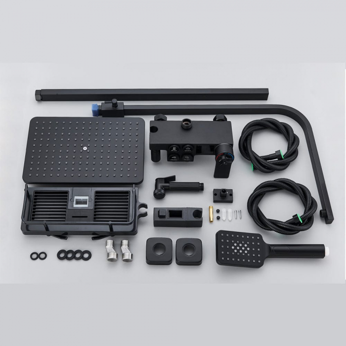 Coloana dus cu 6 functii de curgere para patrata, termostat si afisaj temperatura, culoare negru mat [8]