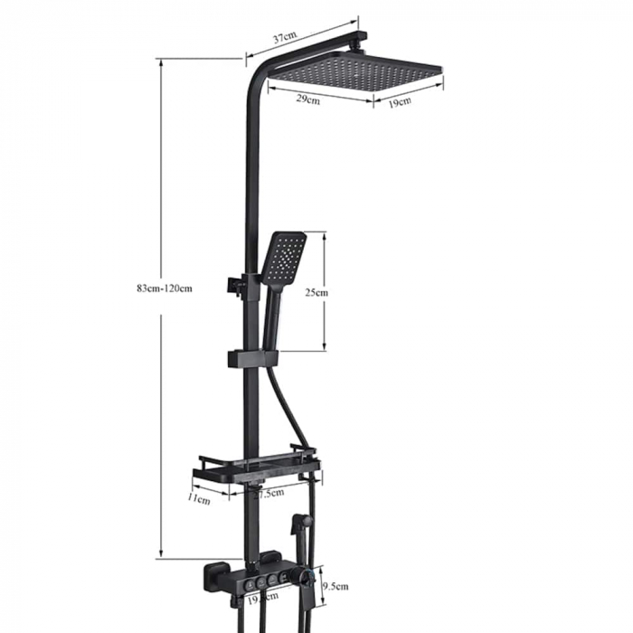Coloana dus cu 6 functii de curgere para patrata, termostat si afisaj temperatura, culoare negru mat [9]