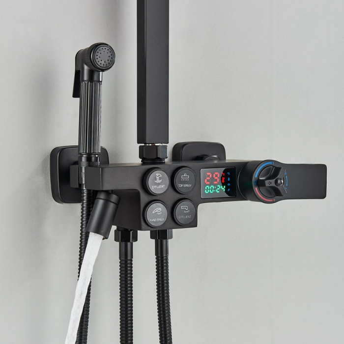 Coloana dus cu 6 functii de curgere para patrata, termostat si afisaj temperatura, culoare negru mat [3]