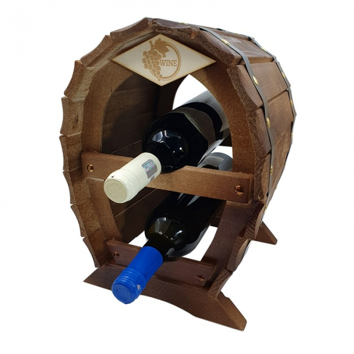 Raft decorativ 2 sticle de vin lemn maro marca Rustic [1]