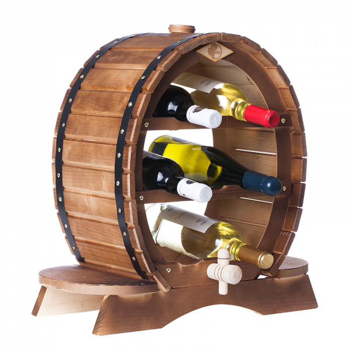 Raft decorativ 7 sticle de vin din lemn maro marca Rustic [1]