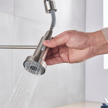 Bateria profesionala pentru bucatarie Heim Chrome, cu 2 functii de curgere, dus extractibil, senzor tactil de pornire/oprire, argintiu nichelat [5]