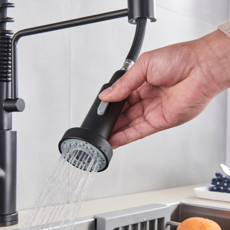 Bateria profesionala pentru bucatarie Heim Matte, cu 2 functii de curgere, dus extractibil, senzor tactil de pornire/oprire, negru mat [4]