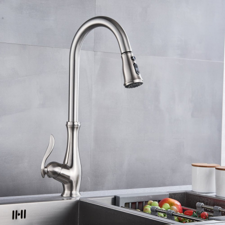 Bateria profesionala pentru bucatarie Shein, cu 2 functii de curgere, dus extractibil, argintiu nichelat [4]