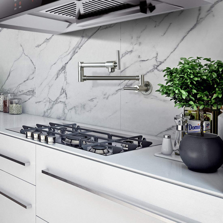 Baterie bucatarie cu brat pliabil pentru aragaz din otel masiv, montare in perete, culoare arginitiu nichelat semilucios [1]