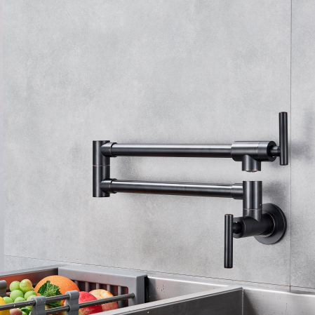 Baterie bucatarie cu brat pliabil pentru aragaz din otel masiv montare pe perete culoare neagra [4]