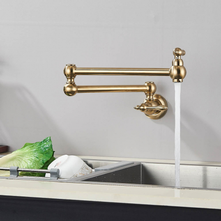 Baterii bucatarie pentru aragaz - Baterie bucatarie cu prat pliabil si montare in perete deasupra chiuvetei, auriu