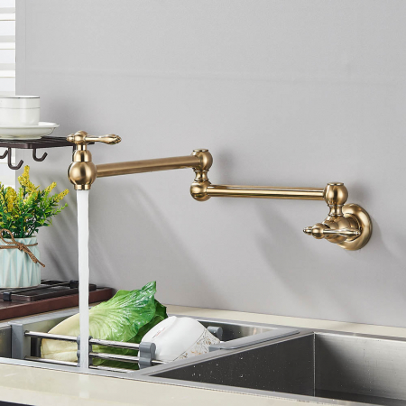 Baterie bucatarie cu prat pliabil si montare in perete deasupra chiuvetei, auriu [3]