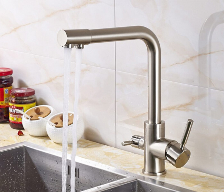 Articole de bucatarie - Baterie bucatarie pt. apa filtrata cu 2 cai argintiu semilucios