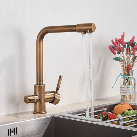 Baterii bucatarie cu filtru suplimentar - Baterie bucatarie pt. apa filtrata cu 2 cai auriu antichizat