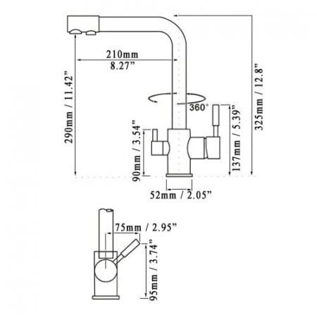Baterie bucatarie pt. apa filtrata cu 2 cai auriu antichizat [7]