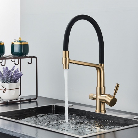 Baterie bucatarie pt. apa filtrata cu 2 cai negru/auriu [4]