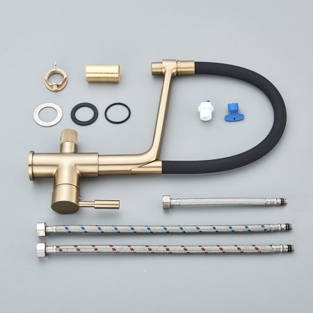 Baterie bucatarie pt. apa filtrata cu 2 cai negru/auriu [5]