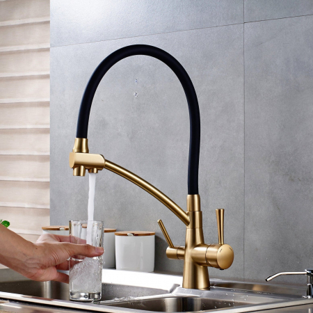 Baterii bucatarie cu filtru suplimentar - Baterie bucatarie pt. apa filtrata cu 2 cai negru/auriu