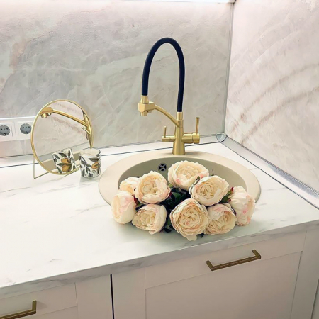 Baterie bucatarie pt. apa filtrata cu 2 cai negru/auriu [4]