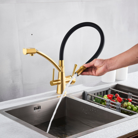 Baterie bucatarie pt. apa filtrata cu 2 cai negru/auriu [2]