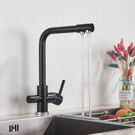 Baterii bucatarie cu filtru suplimentar - Baterie bucatarie pt. apa filtrata cu 2 cai negru mat