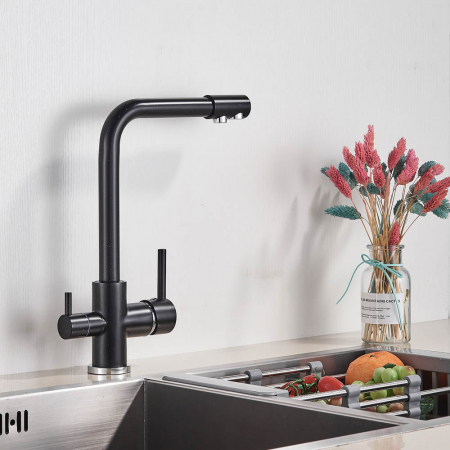 Baterie bucatarie pt. apa filtrata cu 2 cai negru mat [4]