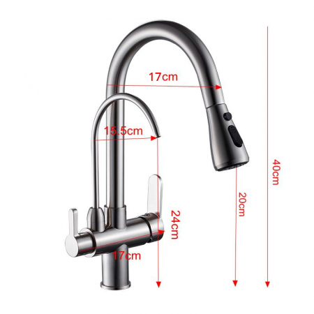 Baterie bucatarie pt. apa filtrata cu 3 cai si dus extractabil argintiu [5]