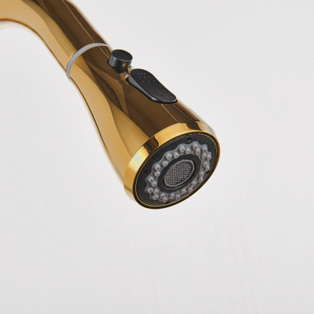 Baterie bucatarie pt. apa filtrata cu 3 cai si dus extractabil auriu [2]