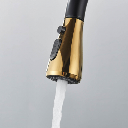 Baterie bucatarie pt. apa filtrata cu 3 cai si dus extractabil negru mat / auriu [1]