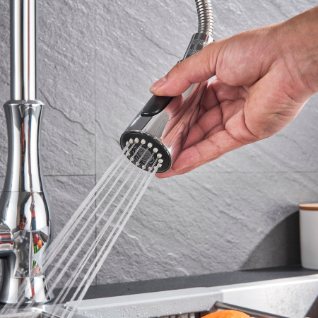 Baterie de bucatarie de lux, cromata, cu furtun extractibil si 2 functii de curgere a apei [7]