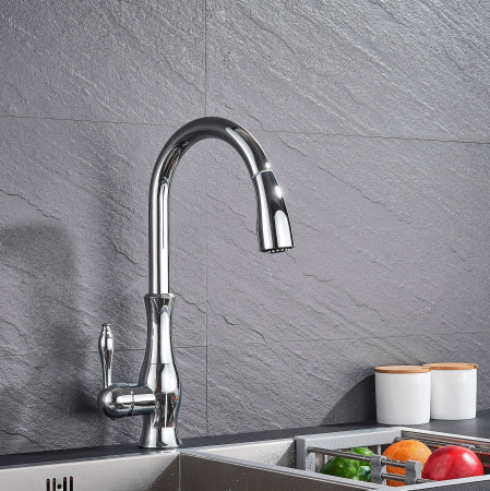 Baterie de bucatarie de lux, cromata, cu furtun extractibil si 2 functii de curgere a apei [3]