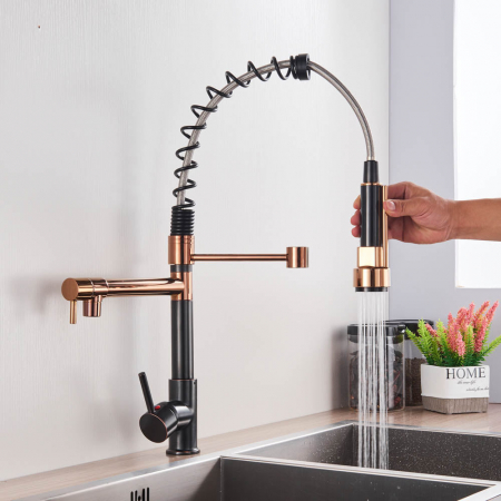 Baterie de bucatarie de lux cu dus detasabil, negru-rose [2]